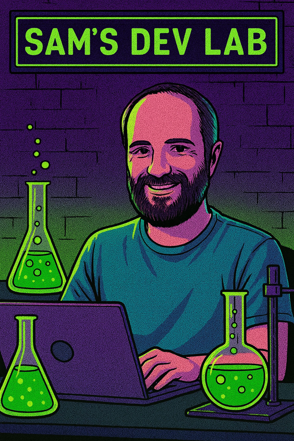 Animated photo of Sam at desk