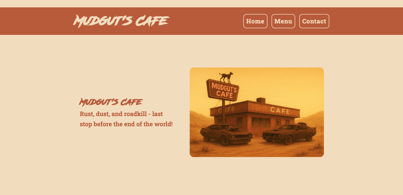 Screenshot of 'Mudgut's Cafe' homepage