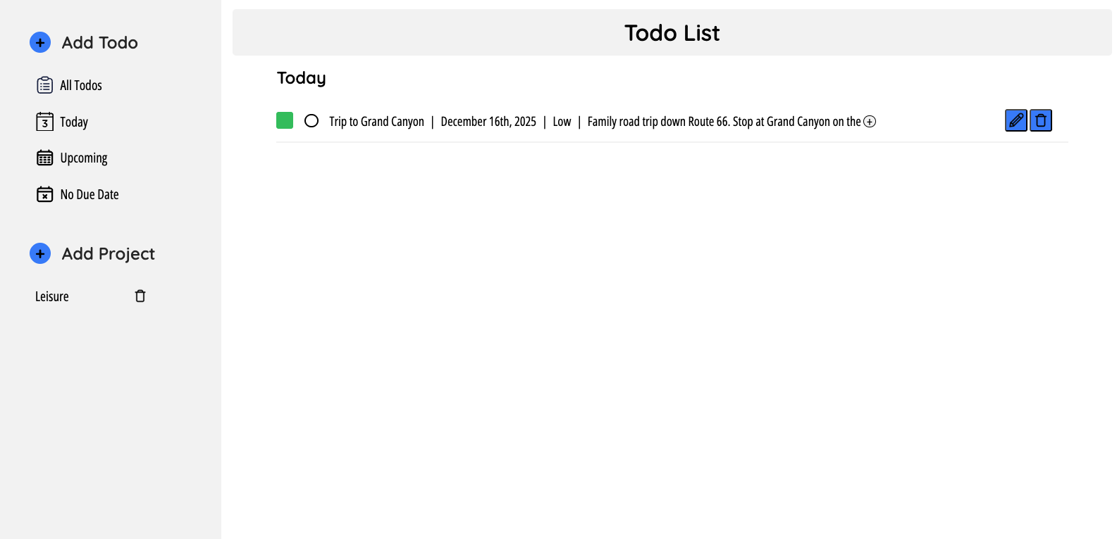 Screenshot of Todo List application